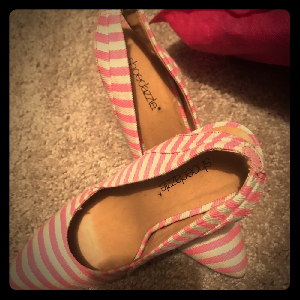 Pink stripe sling back heels